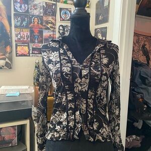 Y2K Sheer Floral Black and White Women's Top